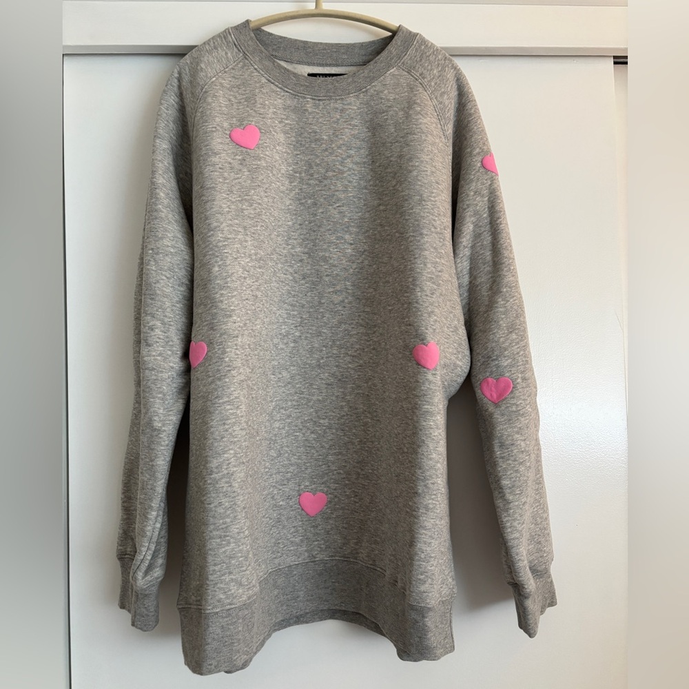 Brunette The Label Gray and Pink Heart Sweatshirt (NWOT)